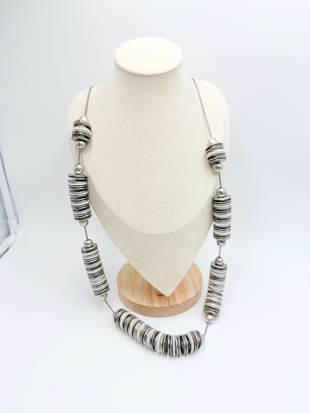 Chico’s Silver Tone & Ivory Disc Statement Necklace on Snake Chain
